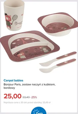 Zestaw naczyń z kubkiem Canpol babies Bonjour Paris bordowy promocja w Smyk