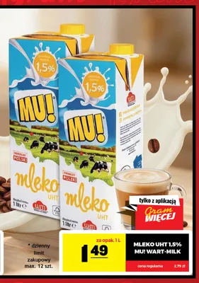 Mleko UHT 1,5% MU! Wart-Milk promocja w Gram Market