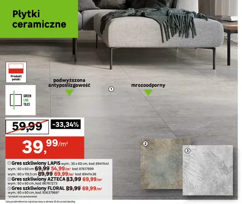 Gres szkliwiony Lapis 60x119,5 cm Green Line Tiles promocja w Leroy Merlin
