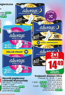 Podpaski Always Ultra Day promocja w Dino