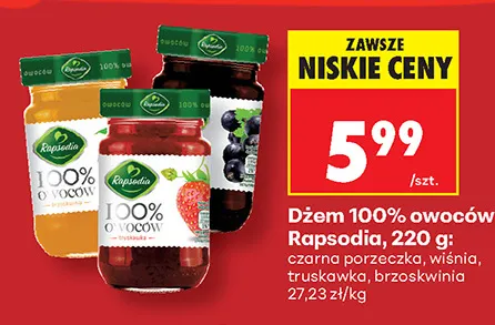 Dżem owoców Rapsodia truskawka 100% promocja w Biedronka