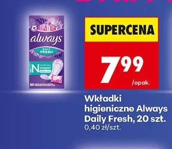 Wkładki higieniczne Always Daily Fresh promocja w Biedronka