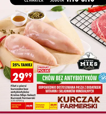 Filet z piersi kurczaka bez antybiotyków Kraina Mięs Select Kurczak farmerski promocja w Biedronka