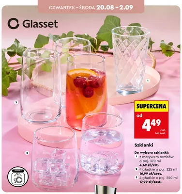 Szklanki gładkie Glasset 4-pak promocja w Biedronka