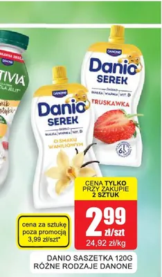 Serek homogenizowany Danio truskawkowy w saszetce promocja w Bingo