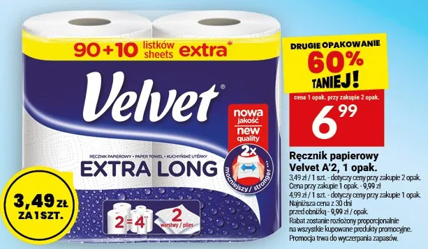Ręcznik papierowy Velvet A2, 1 opak. promocja w Twój Market
