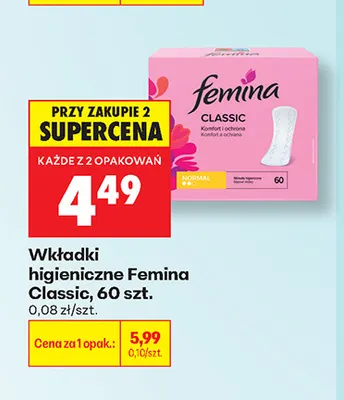 Wkładki higieniczne Femina Classic promocja w Biedronka