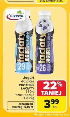 Jogurt do picia Łaciate Protein+ truskawkowy promocja w Carrefour Market