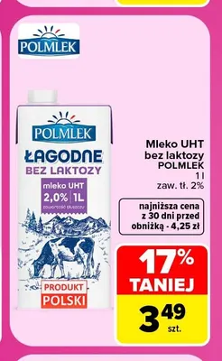 Mleko UHT bez laktozy Polmlek 2% promocja w Carrefour Market