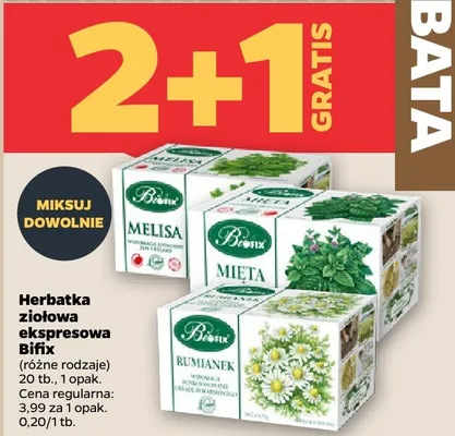 Herbatka ziołowa ekspresowa Bifix (różne rodzaje) promocja w Netto