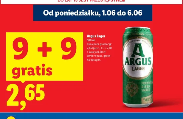 Piwo Argus Lager promocja w Lidl