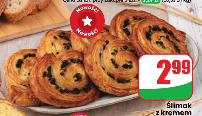 Ślimak z kremem budyniowym i czekoladą promocja w Dino