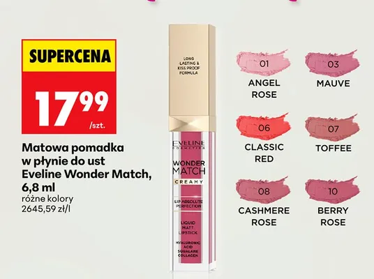 Matowa pomadka w płynie do ust Eveline Wonder Match promocja w Biedronka