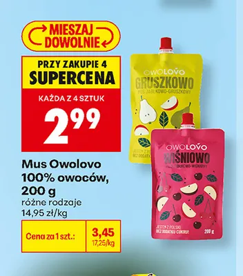Mus Owolovo 100% owoców Gruszkowo promocja w Biedronka
