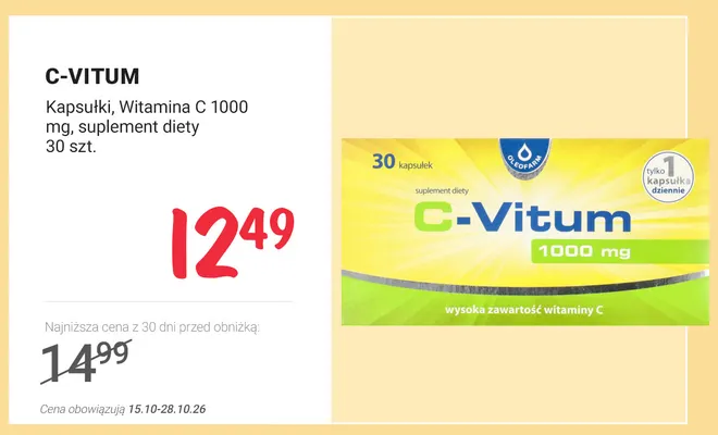 Kapsułki witamina C 1000mg C-Vitum promocja w Rossmann