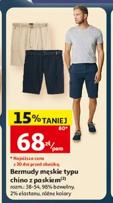 Bermudy męskie typu chino z paskiem Inextenso promocja w Auchan