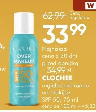 Mgiełka ochronna na makijaż Clochee Over Makeup SPF 50 promocja w Super-Pharm