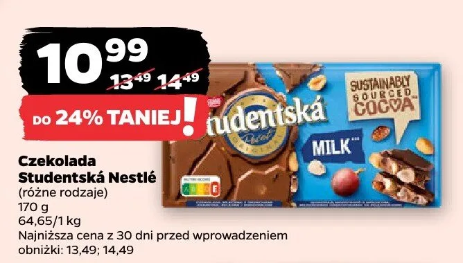 Czekolada Studentská, różne rodzaje promocja w Netto