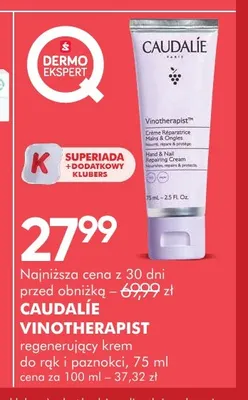 Regenerujący krem do rąk i paznokci Caudalie Vinotherapist promocja w Super-Pharm