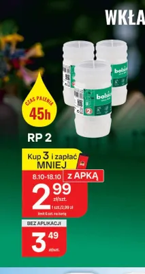 Wkład do zniczy Bolsius Rp 2 czas palenia 45h promocja w Chorten