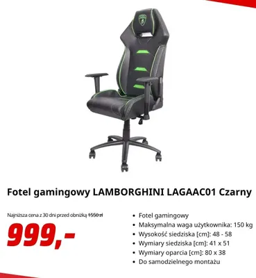 Fotel gamingowy Lamborghini LAGAAC01 czarny promocja w Media Markt