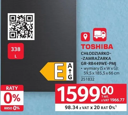 Chłodziarko-zamrażarka TOSHIBA GR-RB440WE-PMJ promocja w Selgros