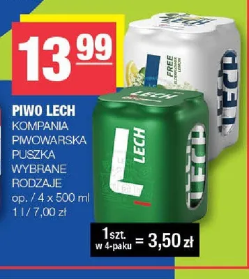 Piwo bezalkoholowe Lech Free 4-pak promocja w SPAR