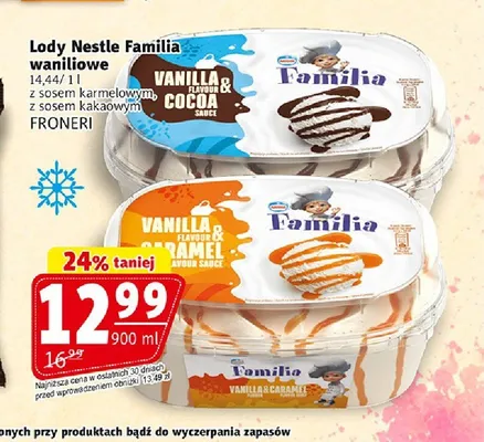Lody waniliowe z sosem kakaowym Familia promocja w Prim Market