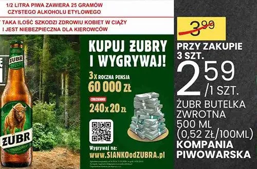 Piwo Żubr Butelka Zwrotna promocja w Wafelek