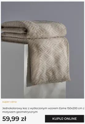 Jednokolorowy koc z wytłoczonym wzorem Esme 150x200 cm z motywem geometrycznym Home & You promocja w home&you