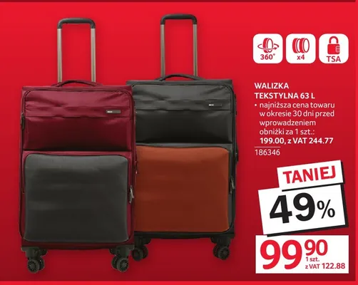 Walizka tekstylna 63 l promocja w Selgros