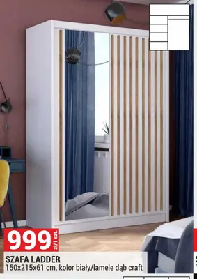 Szafa LADDER 150x215x61cm kolor biały/lamele dąb craft promocja w Merkury Market