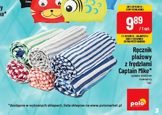 Ręcznik plażowy z frędzlami Captain Mike 90x180 cm promocja w POLOmarket