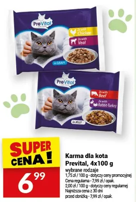 Karma dla kota Prevital, 4x100 g promocja w Twój Market