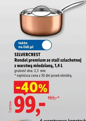 Rondel premium ze stali szlachetnej z warstwą miedzianą 1,4 l Silvercrest promocja w Lidl