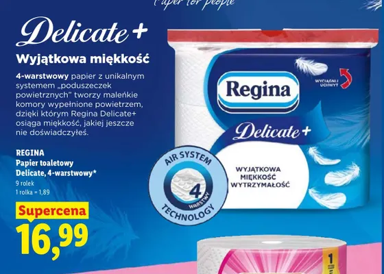 Papier toaletowy Delicate 4-warstwowy 9-pak Regina promocja w Lidl