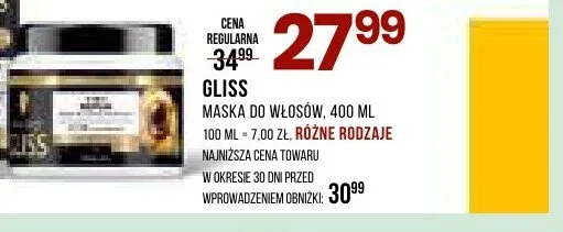 Maska do włosów Gliss promocja w Drogerie Natura