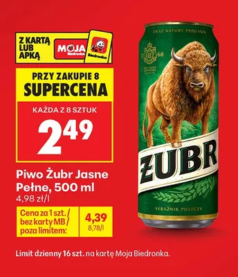 Piwo Żubr Jasne Pełne promocja w Biedronka