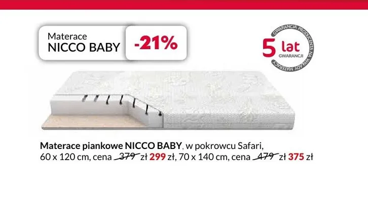 Materac piankowy NICCO BABY 60x120 cm promocja w Salony Agata