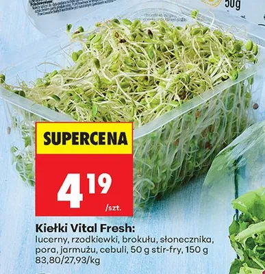 Kiełki Vital Fresh lucerny, rzodkiewki, brokuły, słonecznika, pora, jarmużu, cebuli, 50g stir-fry, 150g promocja w Biedronka