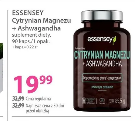 Suplement diety Essensey Cytrynian Magnezu + Ashwagandha promocja w Hebe