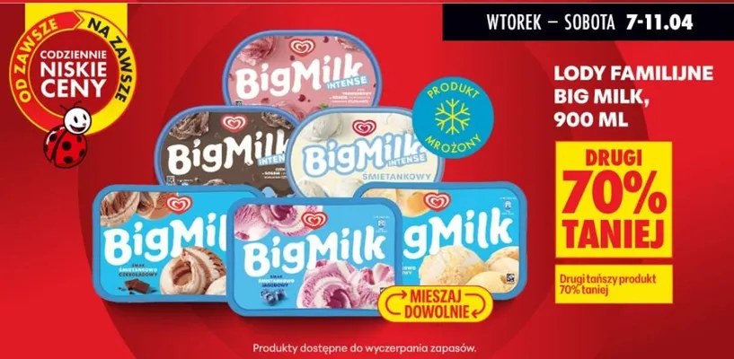 Lody familijne Big Milk DRUGIE -70% promocja w Biedronka