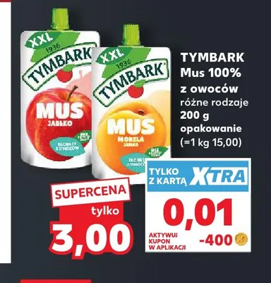 Mus 100% z owoców morela jabłko Tymbark promocja w Kaufland