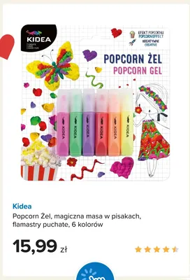 Flamastry puchate Popcorn Żel Kidea 6 kolorów promocja w Smyk