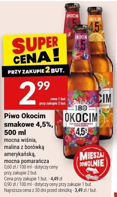 Piwo Okocim smakowe malina z borówką amerykańską 4,5% promocja w Twój Market