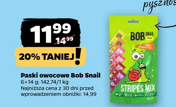 Paski owocowe Bob Snail promocja w Netto