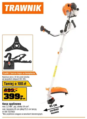 Kosa spalinowa moc 3,2 KM poj. silnika 54 cm3 szer. koszenia 45cm żyłka/25,5cm tarcza promocja w OBI