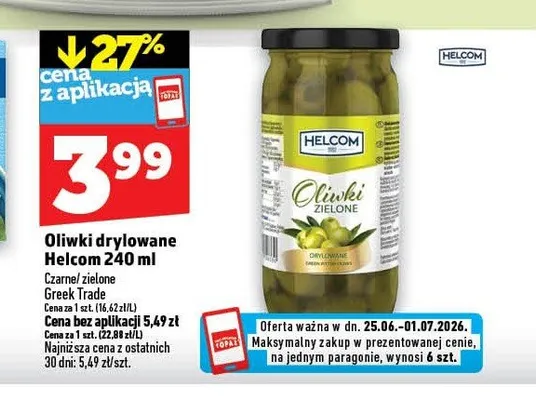 Oliwki zielone drylowane Helcom promocja w TOPAZ