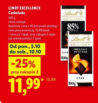 Czekolada Lindt Excellence 85% Cocoa promocja w Lidl