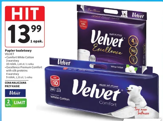 Papier toaletowy Velvet Excellence Premium Comfort promocja w Intermarche